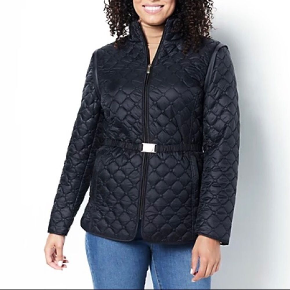 Dennis Basso Detachable Sleeves Water Resistant Quilted Jacket